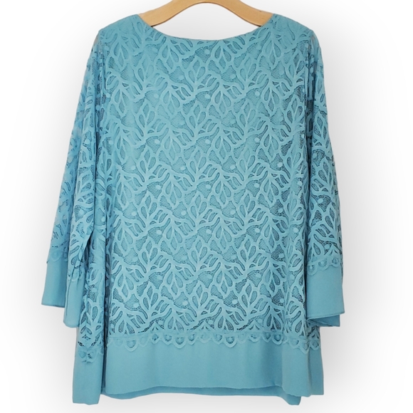 Charter Club Women 3/4 Sleeve Blue Chiffon hem Lace Blouse Top XXL - Picture 4 of 9